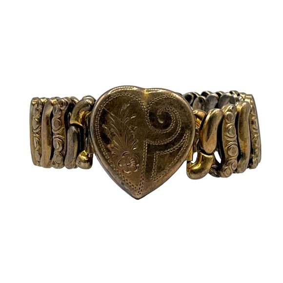 Antique Victorian Co-Star Gold Fill Sterling Sweetheart Love Expansion Bracelet - Picture 2 of 8